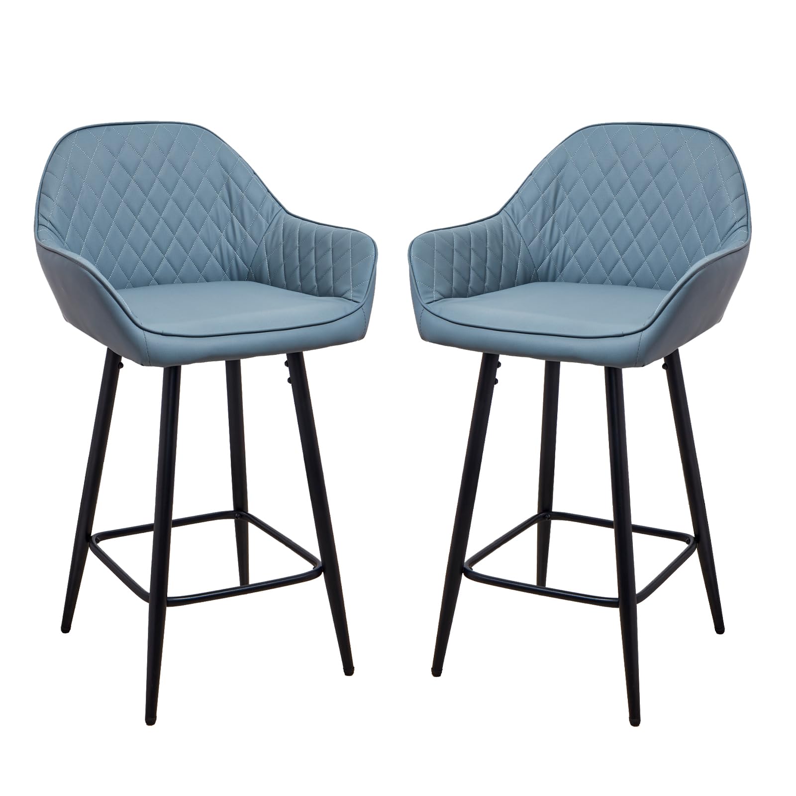 Panana Set of 2 Barstools Home Breakfast Pub Stools Cafe Chairs Mid Back Fixed Metal Legs (Blue)