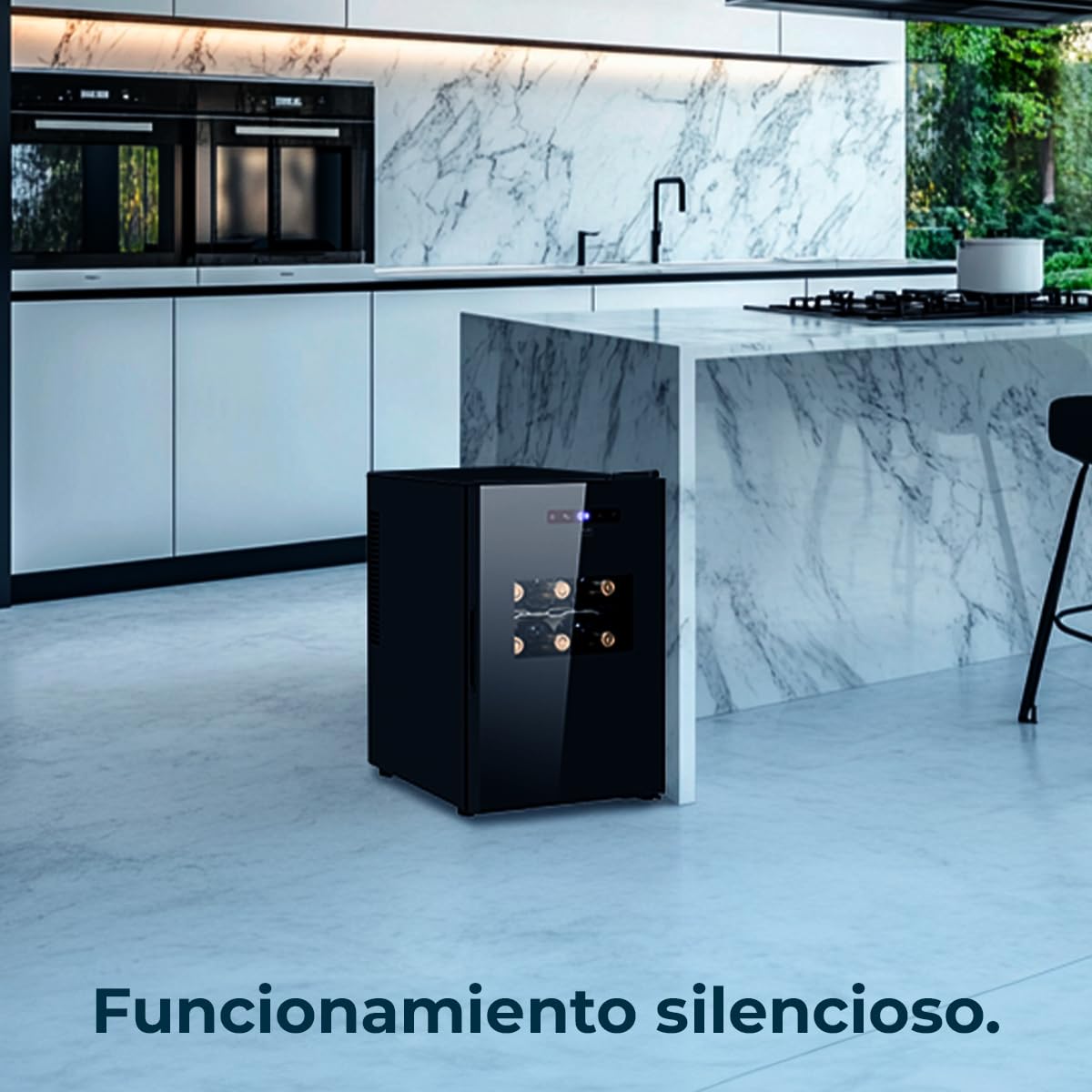 Cecotec Vinoteca Bolero GrandSommelier 1550 CoolCrystal. Bodega para 15 botellas, temperatura ajustable de 5-18ºC, enfriamiento termoeléctrico, silenciosa con 35 dB, panel táctil y LED eco-friendly.