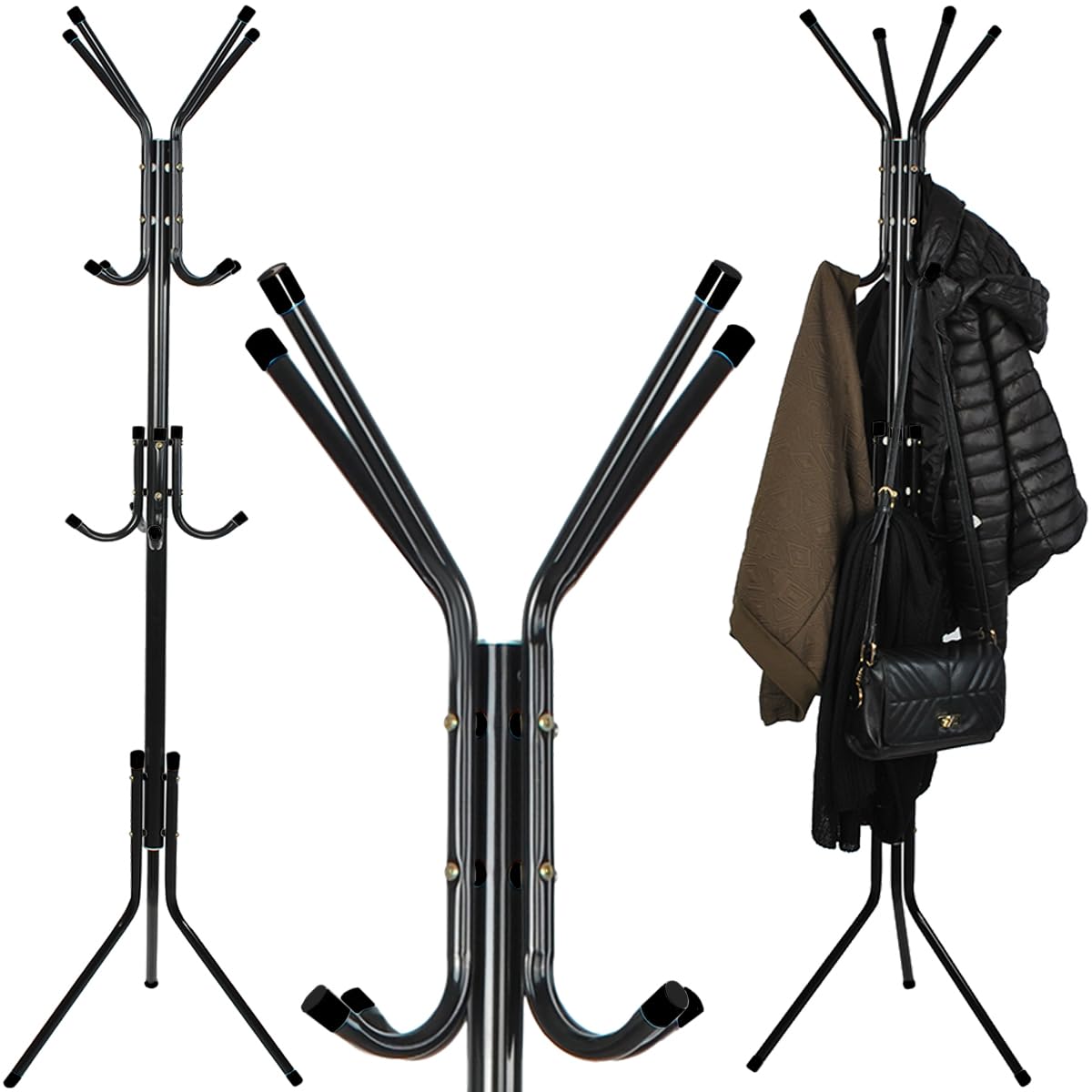 Ruhhy Appendiabiti a 12 ganci, 3 livelli, 175 cm, per giacche, cappotti, sciarpe, borse, cappelli, metallo nero/bianco 23814, colore: nero/bianco