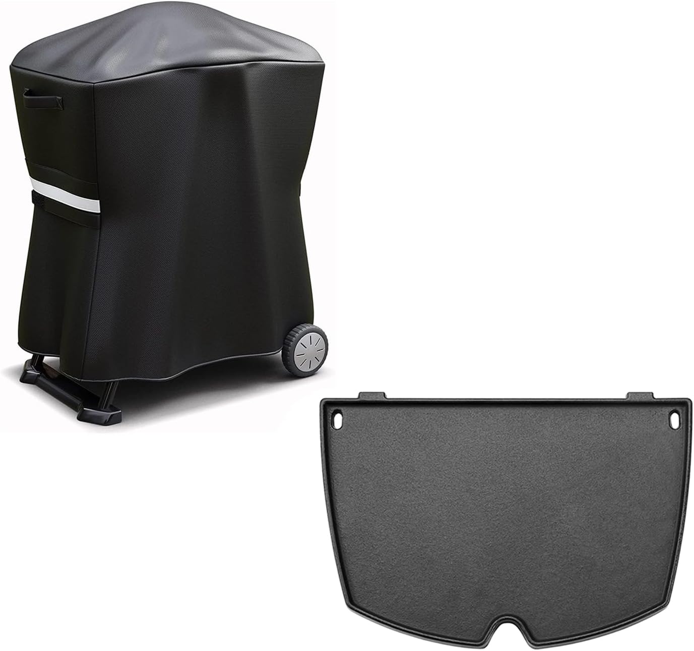 QuliMetal 7113 Grill Cover and 6558 Cast Iron Cooking Griddle for Weber Q1000, Q1200, Q1400 Series Grills