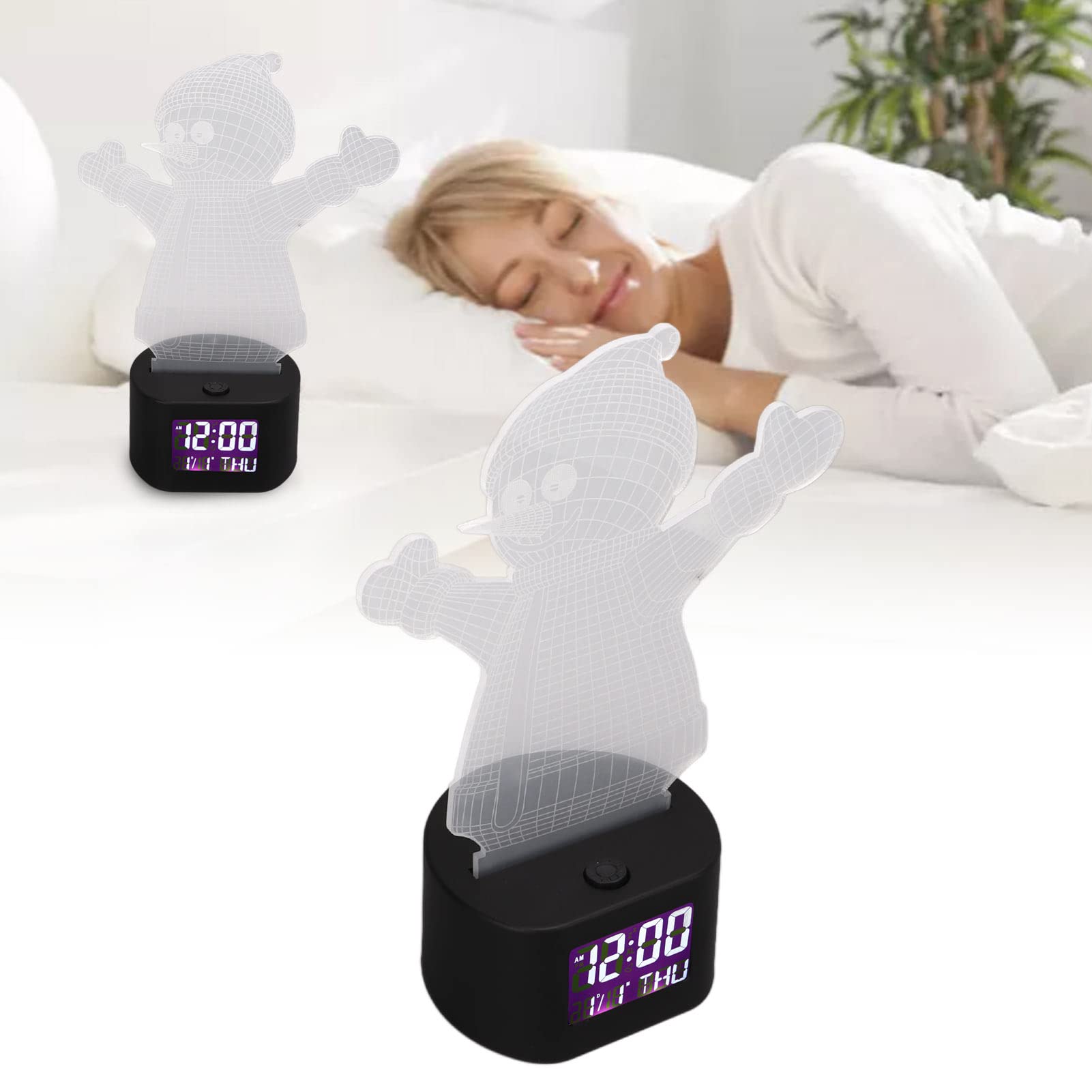TANIQIACA Vibrant Acrylic 3D Snowman Night Light with Digital Alarm Clock & Perpetual Calendar – Perfect for Bedroom Decor