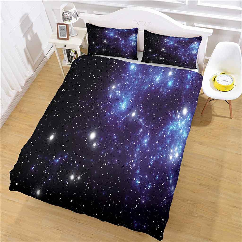King Size 3-częściowy zestaw poszewek na kołdrę 3D niebieski kosmiczny krajobraz nadruk podwójna pościel kołdra poszewka na kołdrę z zamkiem błyskawicznym dla chłopców dziewcząt ultramiękka mikrofibra Aldult pościel 230 x 220 cm