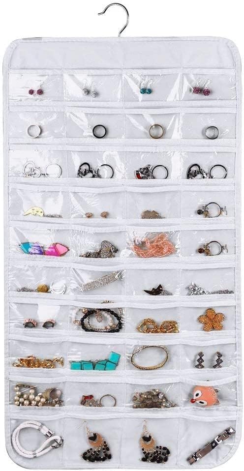 Image of Hanging Jewelry Organizer 48-Pocket Dual-sided Jewelry Storage for Jewelry Earring Necklace Bracelet Ring Storage Travel Holder, WHITE