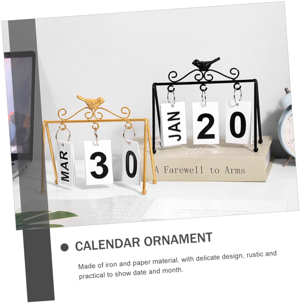 SEWACC 4 Piezas adorno de calendario los de oficina ornamento calendario de escritorio office calendarios de mesa calendario perpetuo decoración del hogar hierro Black