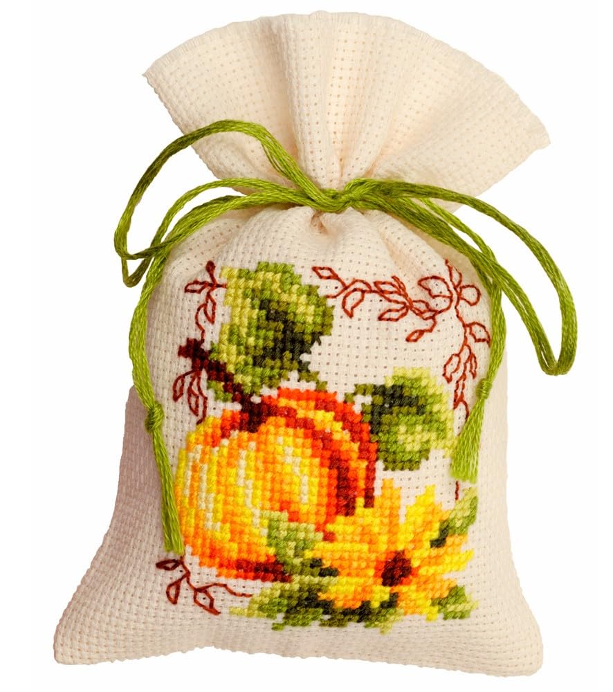 Kit Punto Croce VERVACO "Tempi Autunnali" - Set Da 3 Sacchetti Bomboniere, Fili DMC, Tela Zweigart, Istruzioni