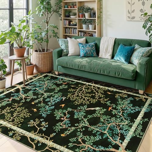 jinchan Yarden Botanical Birds 5x7 Moss Green Area Rug for