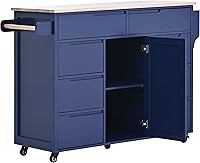 Vista 86 de LUMISOL Carrito de isla de cocina con ruedas de bloqueo con 2 cajones y 4 gabinetes, isla de cocina rodante con estantes ajustables, mesa de madera