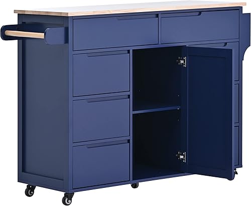 Miniatura 86 de LUMISOL Carrito de isla de cocina con ruedas de bloqueo con 2 cajones y 4 gabinetes, isla de cocina rodante con estantes ajustables, mesa de madera