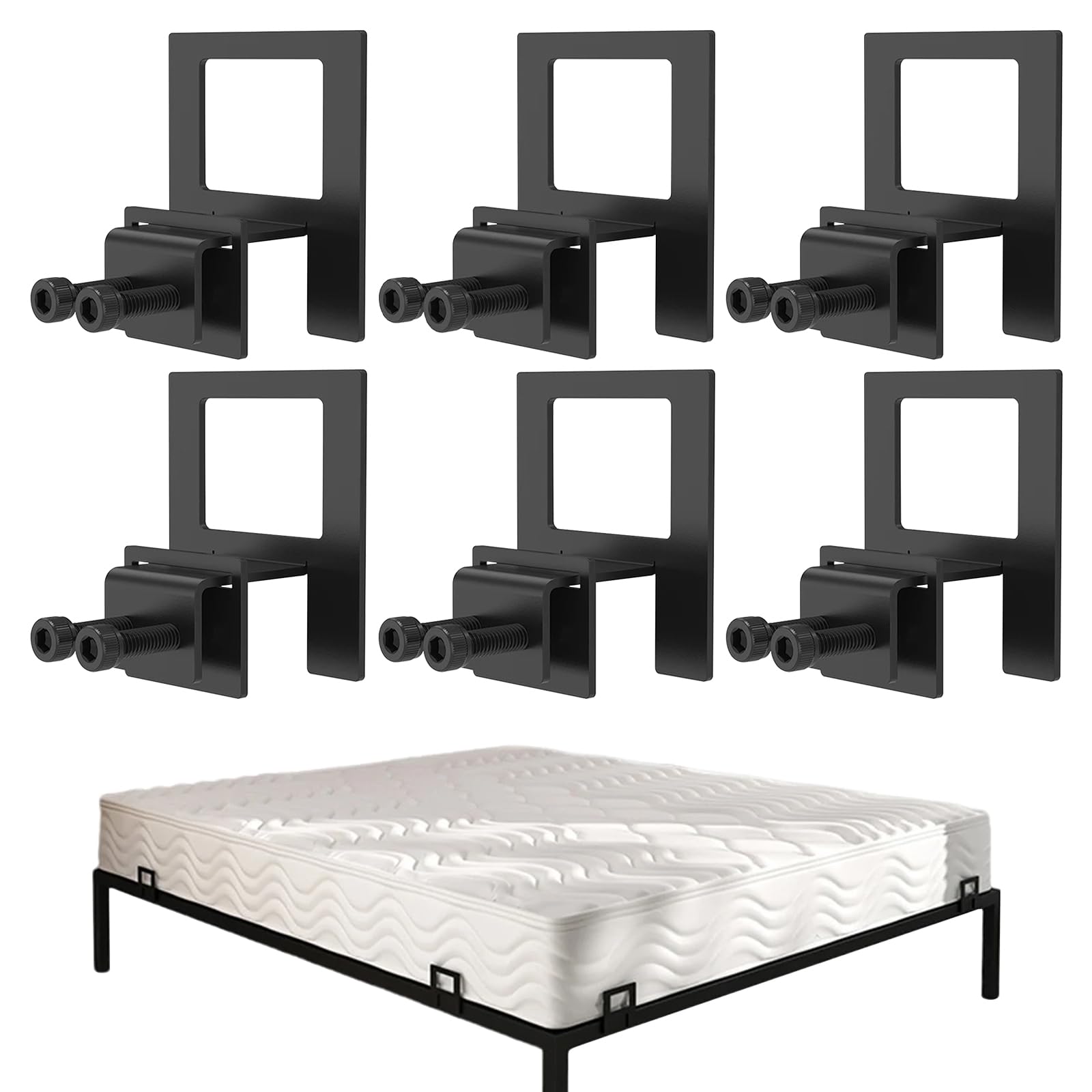 GOMETY 6 guarnizioni per materassi antiscivolo, supporto per materasso contro lo scivolamento, supporto per materasso per telaio del letto, antiscivolo in metallo, montaggio stabile per telaio in