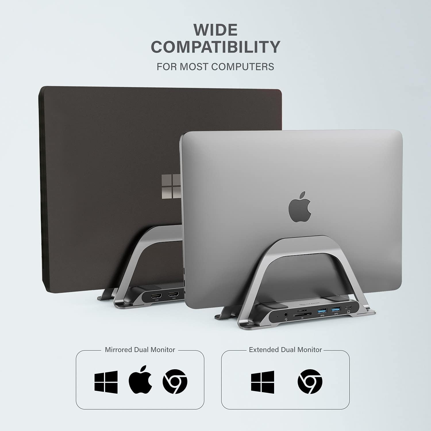 ALOGIC Bolt Plus USB C Laptop Docking Station w/ Stand, 10-in-1 4K Dual Monitor Dock w/ 2 HDMI, 3 USB, SD/TF, 100W Charging, Gigabit Ethernet, 3.5mm Audio, Aluminum Stand for MacBook, Windows Laptop