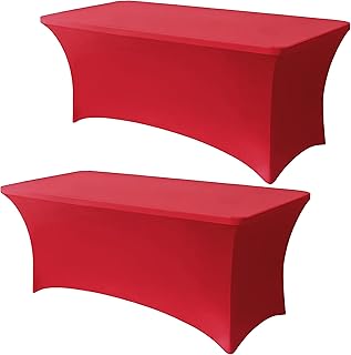6FT Red Table Cloth - 2 Pack Fitted Stretch Rectangle Spandex Tablecloth, Washable Table Cover for Party, Picnic, Wedding, Banquet, Birthday and Festival(30" x 72")