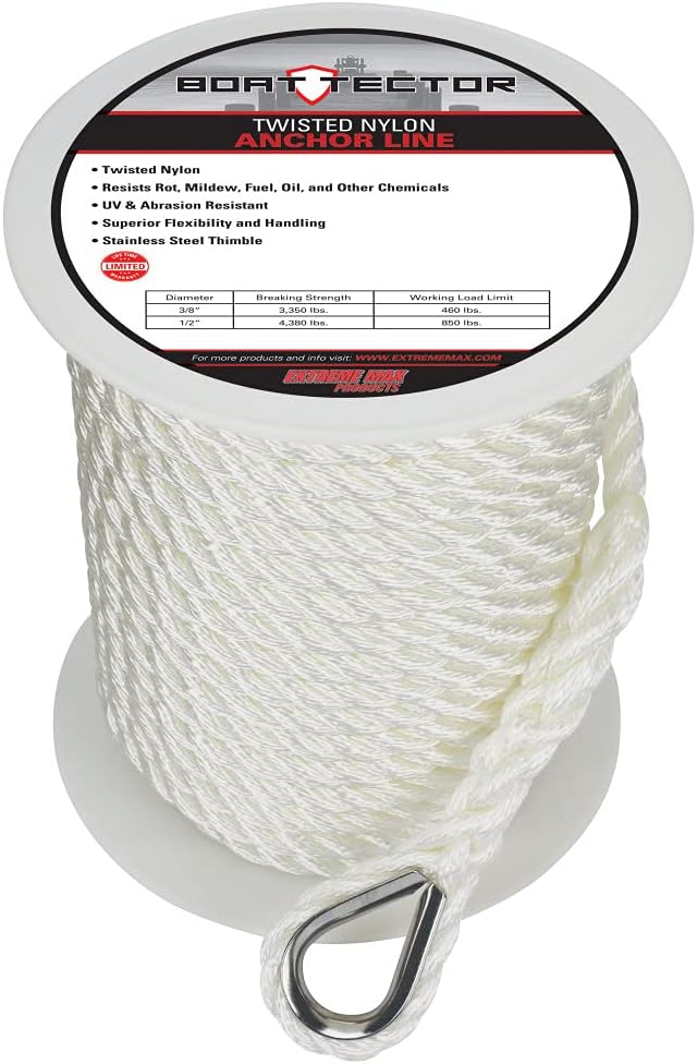 Extreme Max BoatTector Premium Twisted Nylon Anchor Line with Thimble