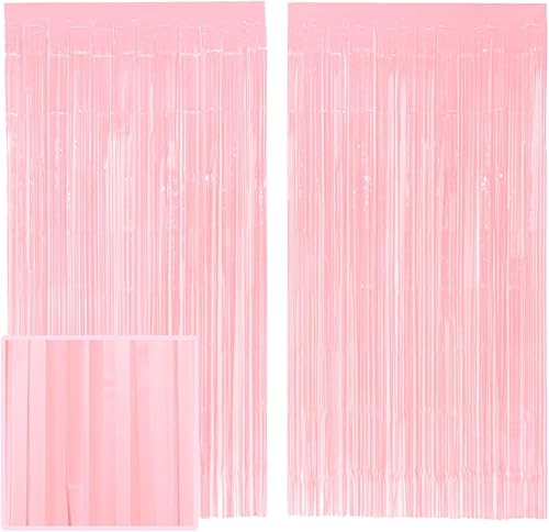 xo, Fetti Juego de 2 cortinas de flecos de color rosa pastel mate para decoración de fiesta, despedida de soltera, telón de fondo, boda, cumpleaños,