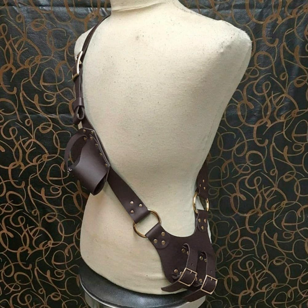 Medieval Shoulder Sword Frog Dagger Strap Holster Viking PU Leather Adjustable Shoulder Strap Belt Knight Sword Holster Viking Warrior Holster for Cosplay Renaissance Halloween Costumes