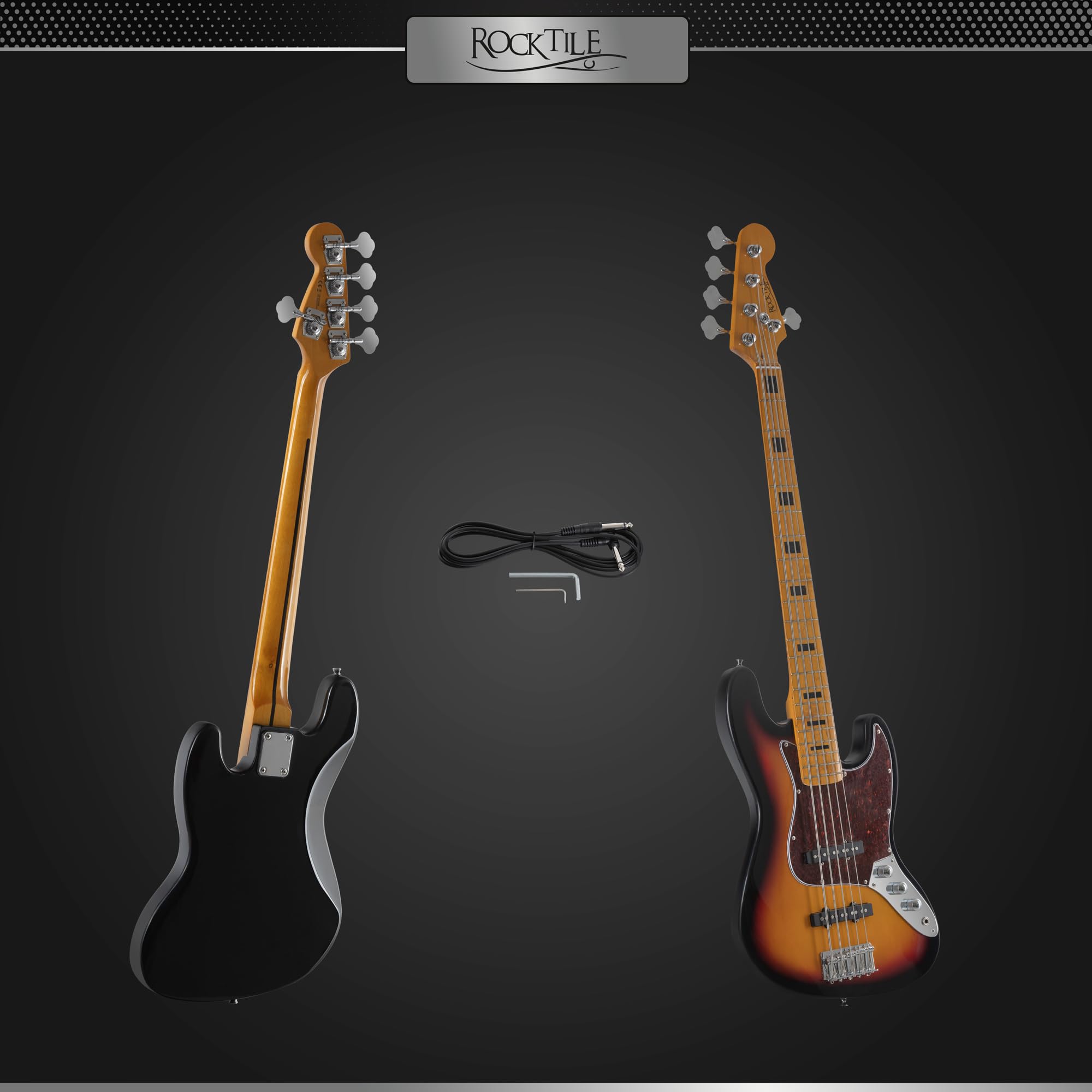 Rocktile Pro JBS50-SB Basso Elettrico - Basso 5 corde stile JB con corpo in tiglio - manico in acero e tastiera in acero - 2x Single Coil pickup - 2x Volume, 1x Tone - Mensura 34" - Sunburst