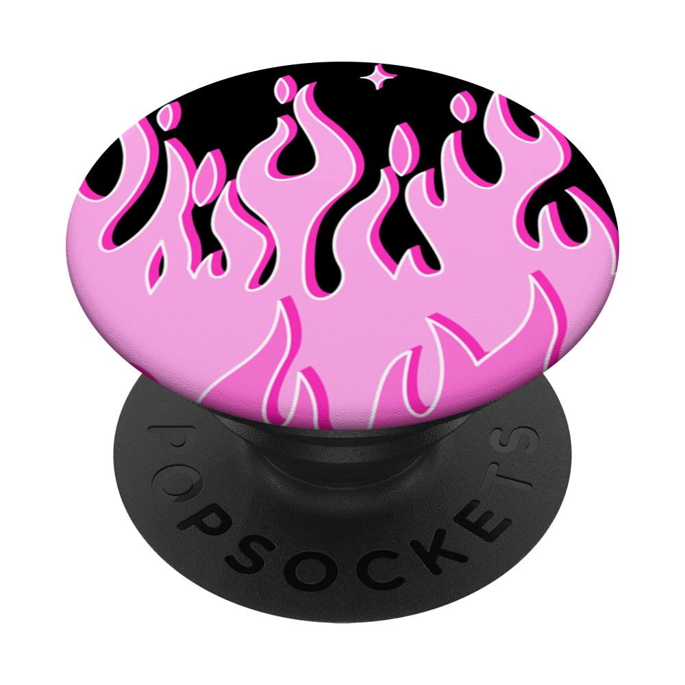 Pink Cute Flame Pattern Grafitti Flames Pastel Goth PopSockets Swappable PopGrip, Black