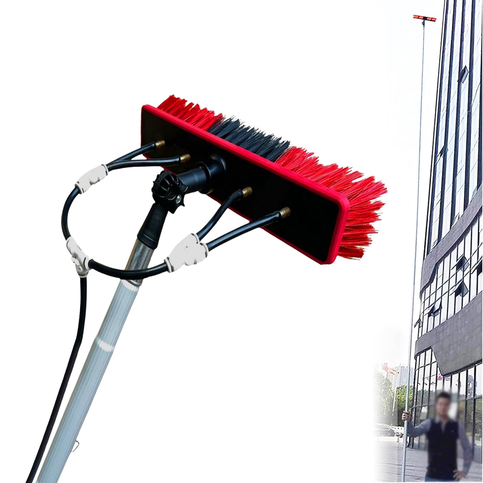 Spazzola telescopica da 19 m, colore argento con spazzola da 35 cm, per la pulizia del giardino d'inverno e del PV, asta telescopica che guida l'acqua, facile da usare