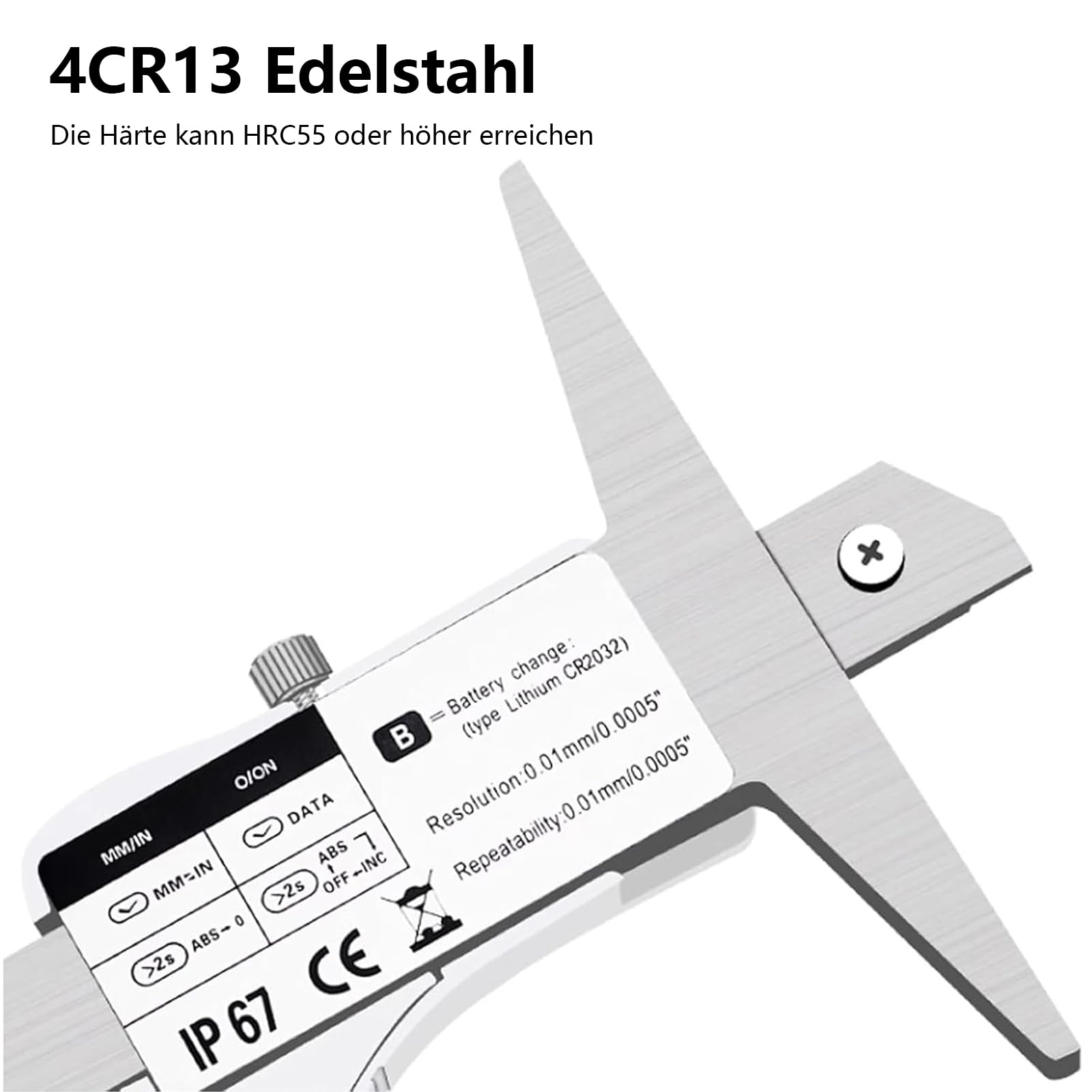 Digital Tiefenmessschieber 0-150 mm mit Schutzart IP67, 0,01 mm hochgenauer Edelstahl digitaler Tiefenmessschieber mit mm/Zoll-Messsystem, Tiefenmess-Messsc (0-200 mm)