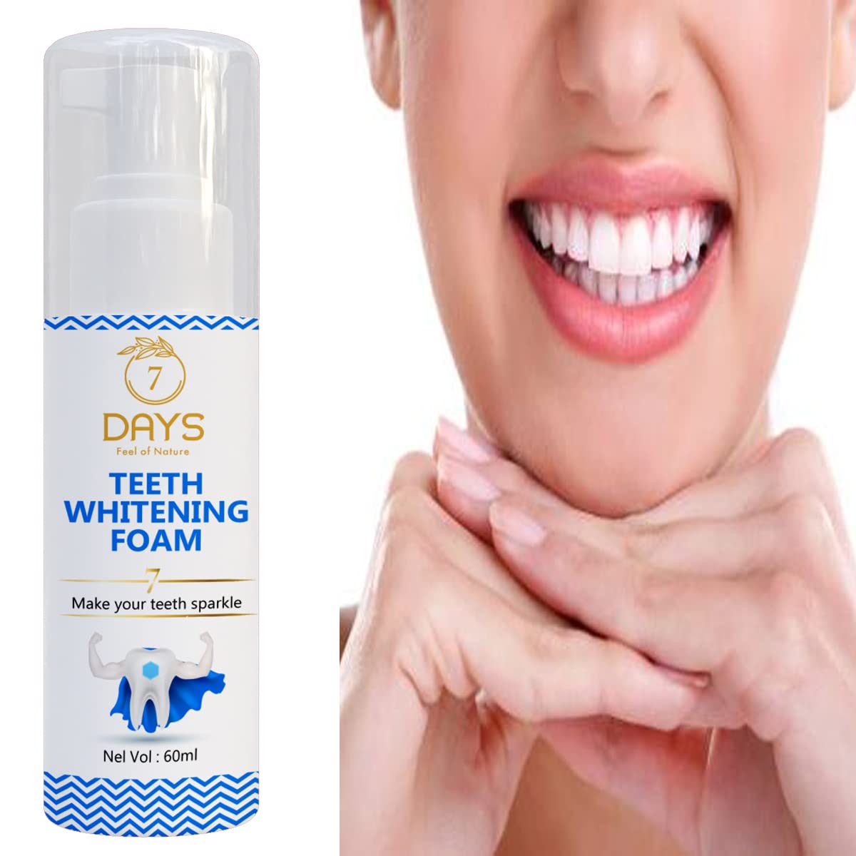 7DAYSNATURAL Teeth whitening foam cleaner 60 ml Comprehensive Cleaning, Brightens Teeth, Removes Odour, Prevents Teeth Decay Pack- 1