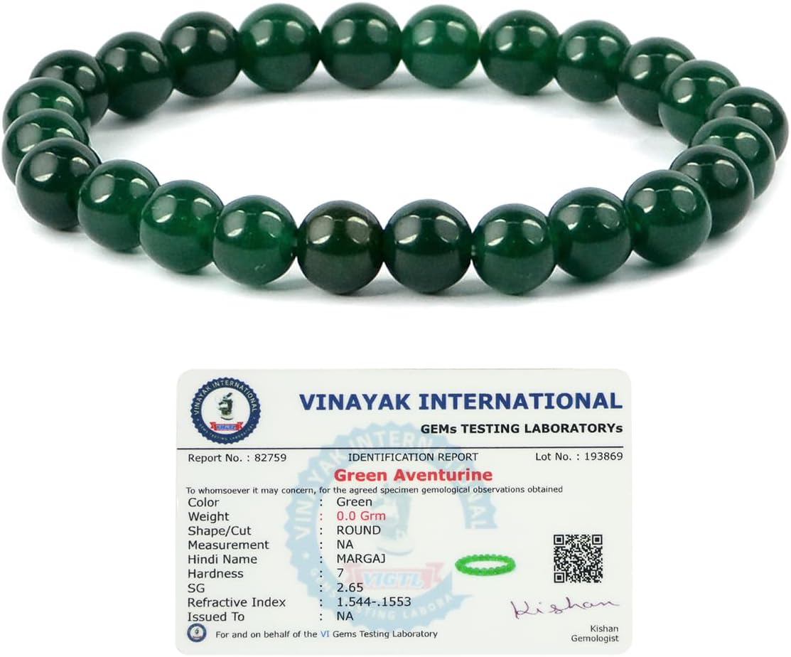 - Certified Tiger Eye, Green Aventurine, Dhan Yog, Hematite, Pyrite 8 mm Round Bead Bracelet | Natural Healing Crystal Bracelet for Men & Women | Reiki Charged