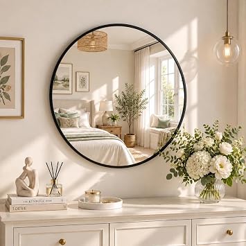 BEAUTYPEAK 20 Inch Round Mirror, Metal Frame Circle Mirror, Black
