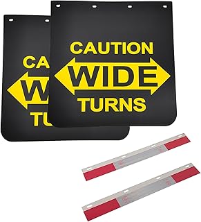 24"x24" Black Polymer Mud Flaps with Warning Sign and 24"x3" Mud Flap Reflector Reflective