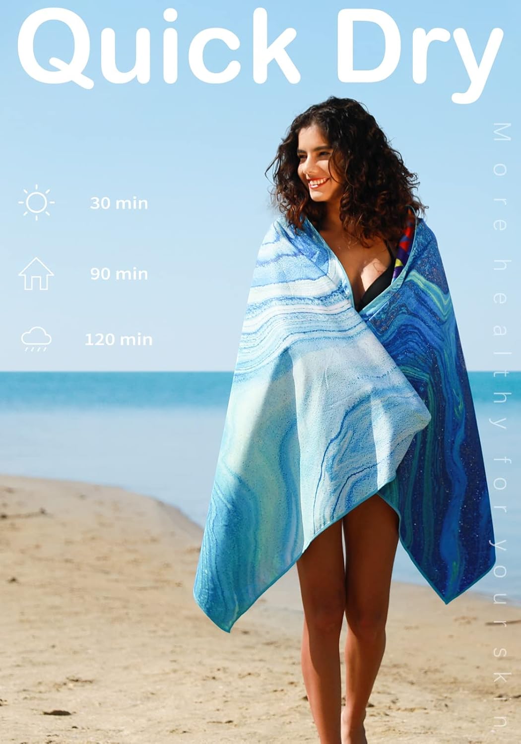 2 Pack Microfiber Lightweight Beach Towel Sand Free Quick Dry Absorbent Thin Compact Towels for Swimming Pool Camping Beach Accessories Large Easy Pack Travel Things for Vacation Essentials Gift - Image 5