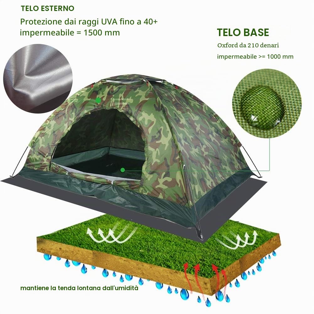 Tenda Doppia da Campeggio Jadpes, Esterno Protezione UV Impermeabile 2 Persone, Campeggio Esterno, Escursionismo