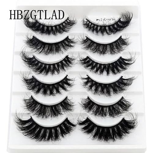 Hbzgtlad 6 Pairs False Eyelashes Cat-Eye Fluffy Faux Mink Lashes 8D Wispy Lashes Pack Dramatic Long Thick Volume Eyelashes (Mix-02) #TOP1