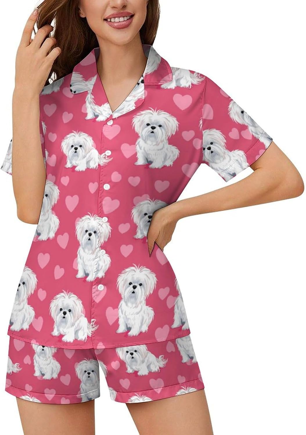Delerain Womens Pajama Sets 2-Piece Short Sleeve Sleepwear Soft Satin Button Down Loungewear Pjs Shorts Set XS-5XL image 2