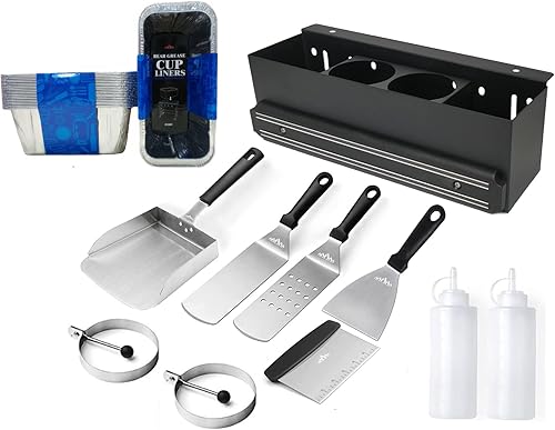 BBQMFG Blackstone - Kit de organizador de plancha y accesorios y 20 forros de taza de grasa