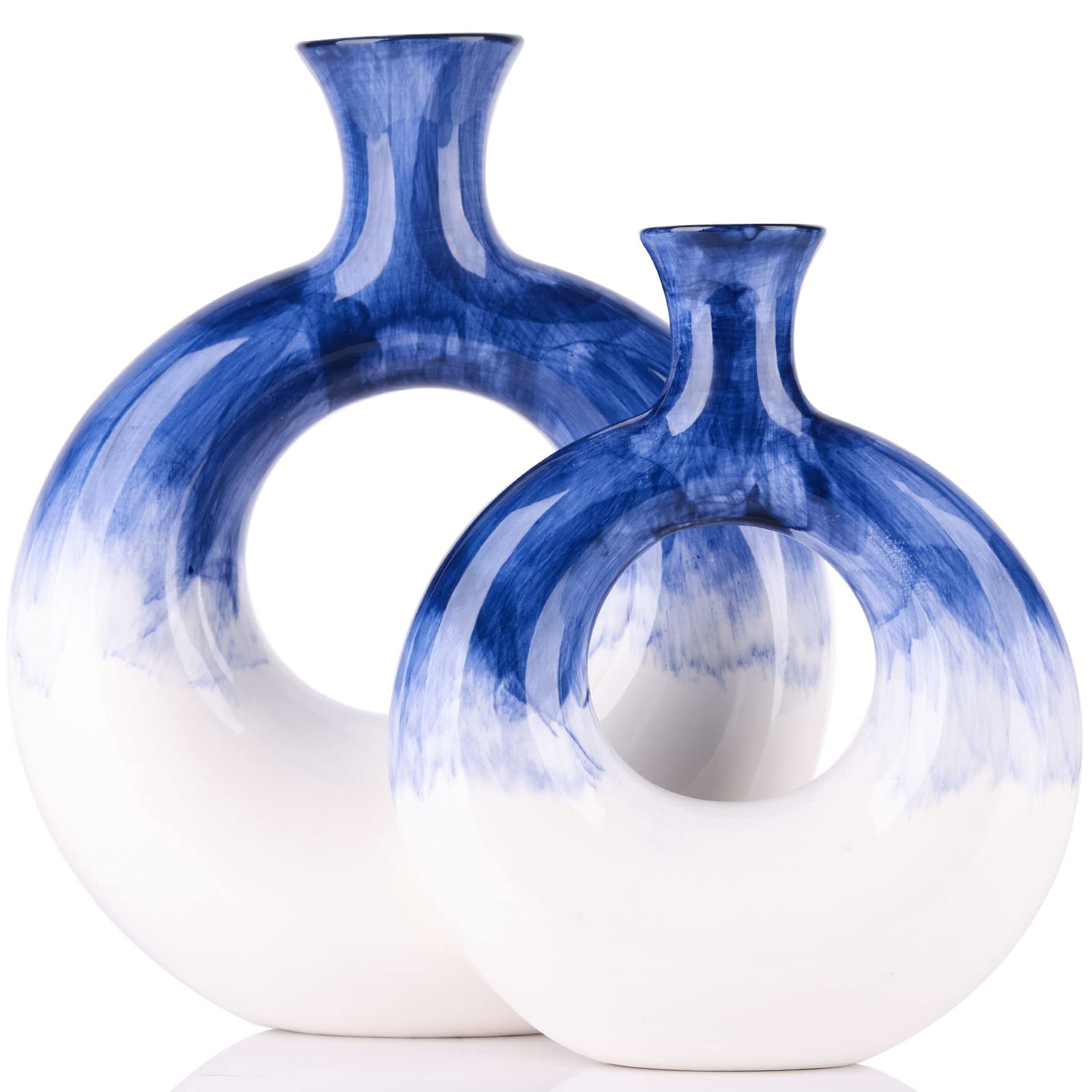 青と白のコントラストが素敵な花瓶デザインのクリアプレート2枚 インテリア 置物 青と白のコントラストが素敵な花瓶デザインのクリアプレート2枚