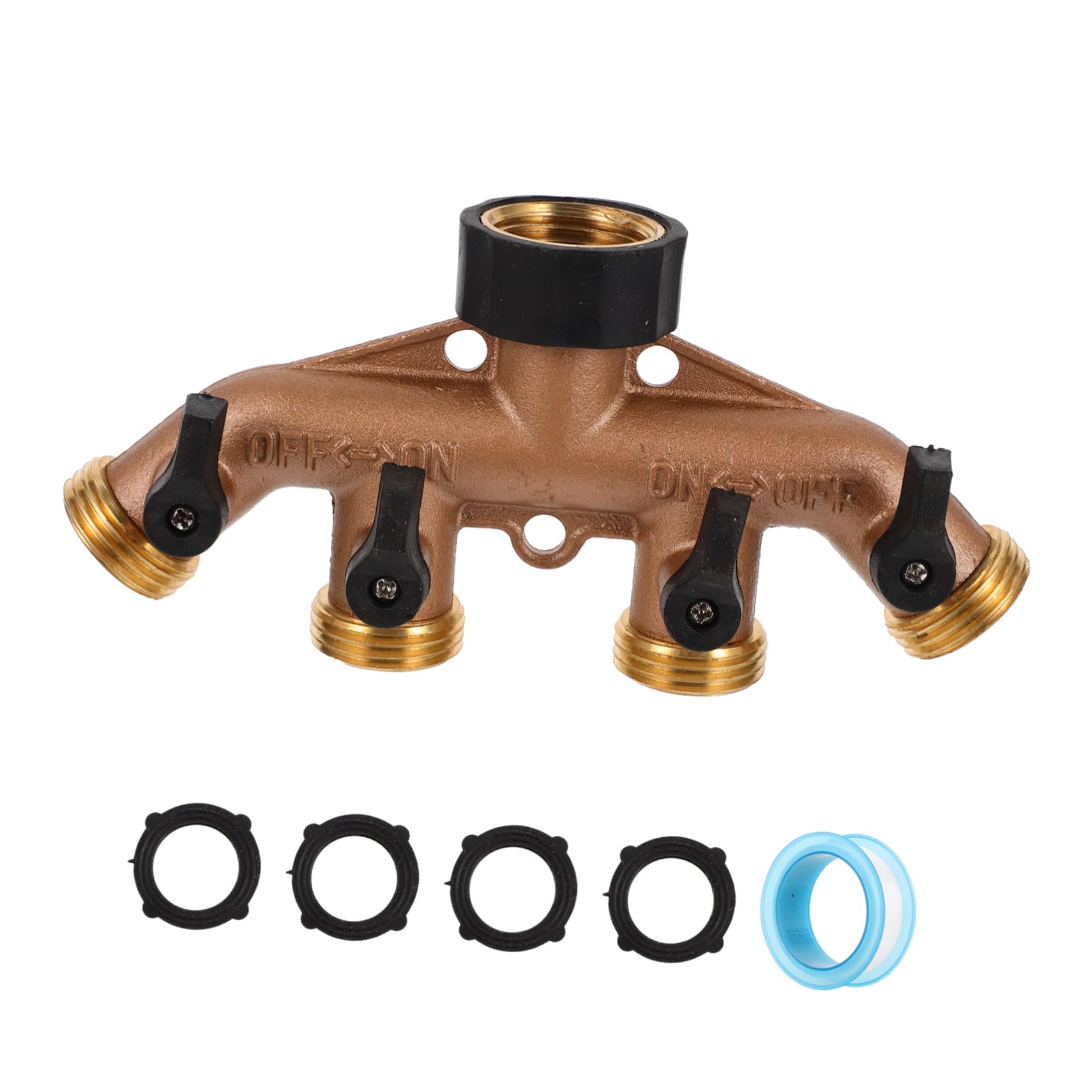 TOYANDONA Divisor de Válvulas de Latón de 4 Vías para Jardín, Adaptador de Manguera Válvulas Independientes, Control de Flujo Agua, Conector Resistente para Riego Doméstico