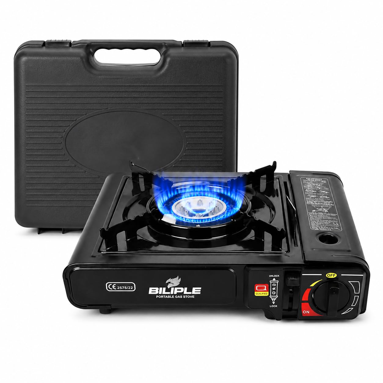 Fornello da Campeggio a Gas Portatile con Doppio Attacco Butano o GPL - Fiamma INTENSA e REGOLABILE - Valigetta Rigida - Fornello a Gas per Campeggio, Outdoor, Trekking, Camper e Altro