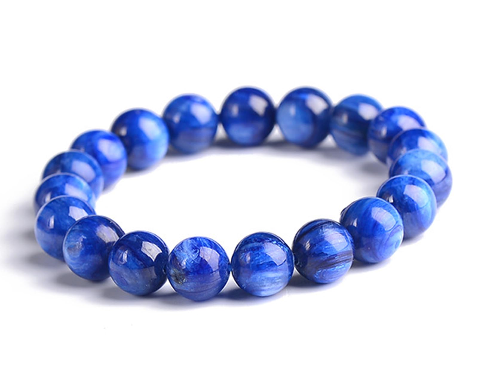 Bracciale perline di cristallo,bracciale elastico in cianite blu naturale | Gioielli in pietra di cristallo curativo lucido, braccialetti con perline energetiche di buona fortuna