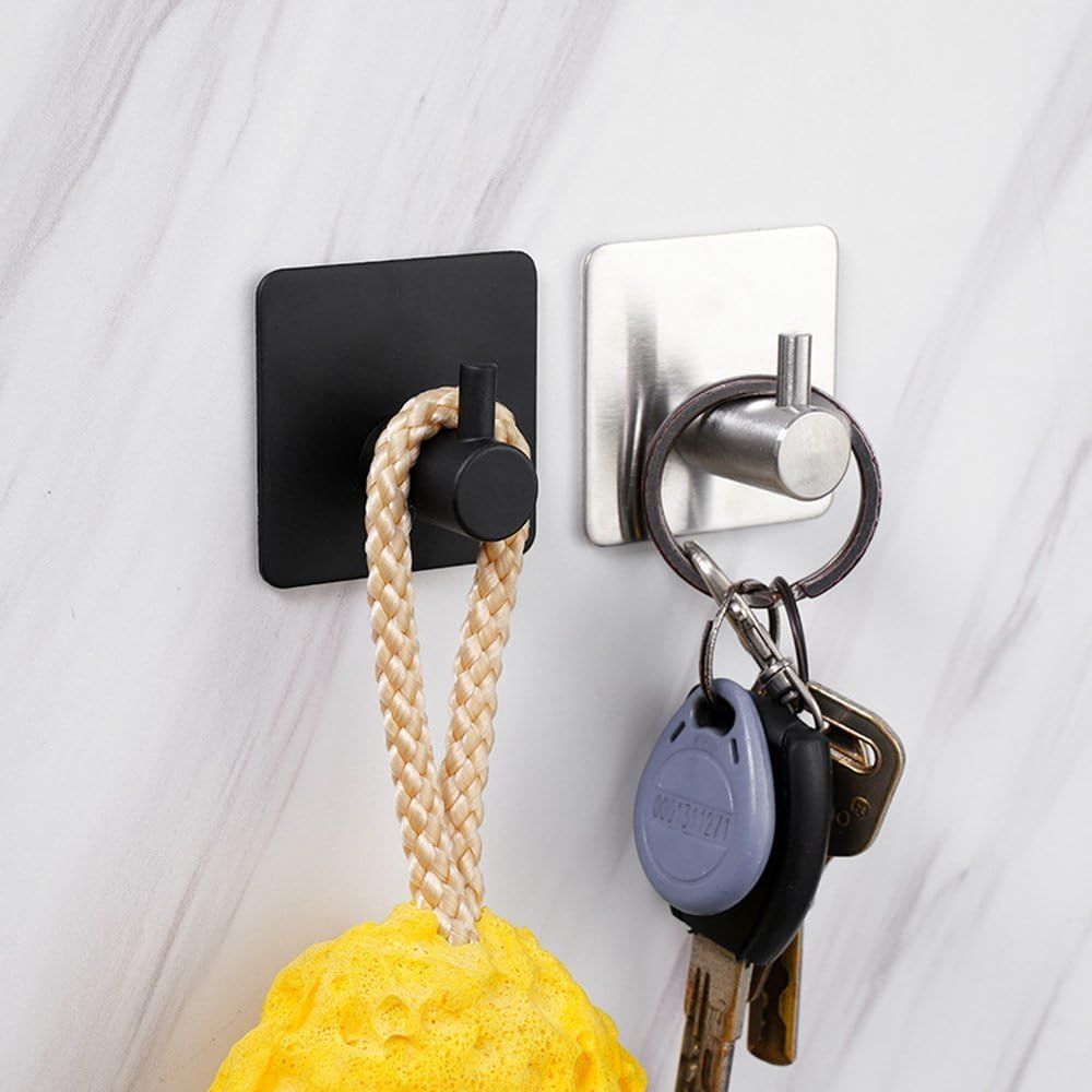 4/1 Uds. Gancho de acero inoxidable 304 adhesivo para puerta de pared, llave, percha para ropa, gancho para bata de baño, soporte para toallas, accesorios organizadores, NEGRO, 4 Uds., 1
