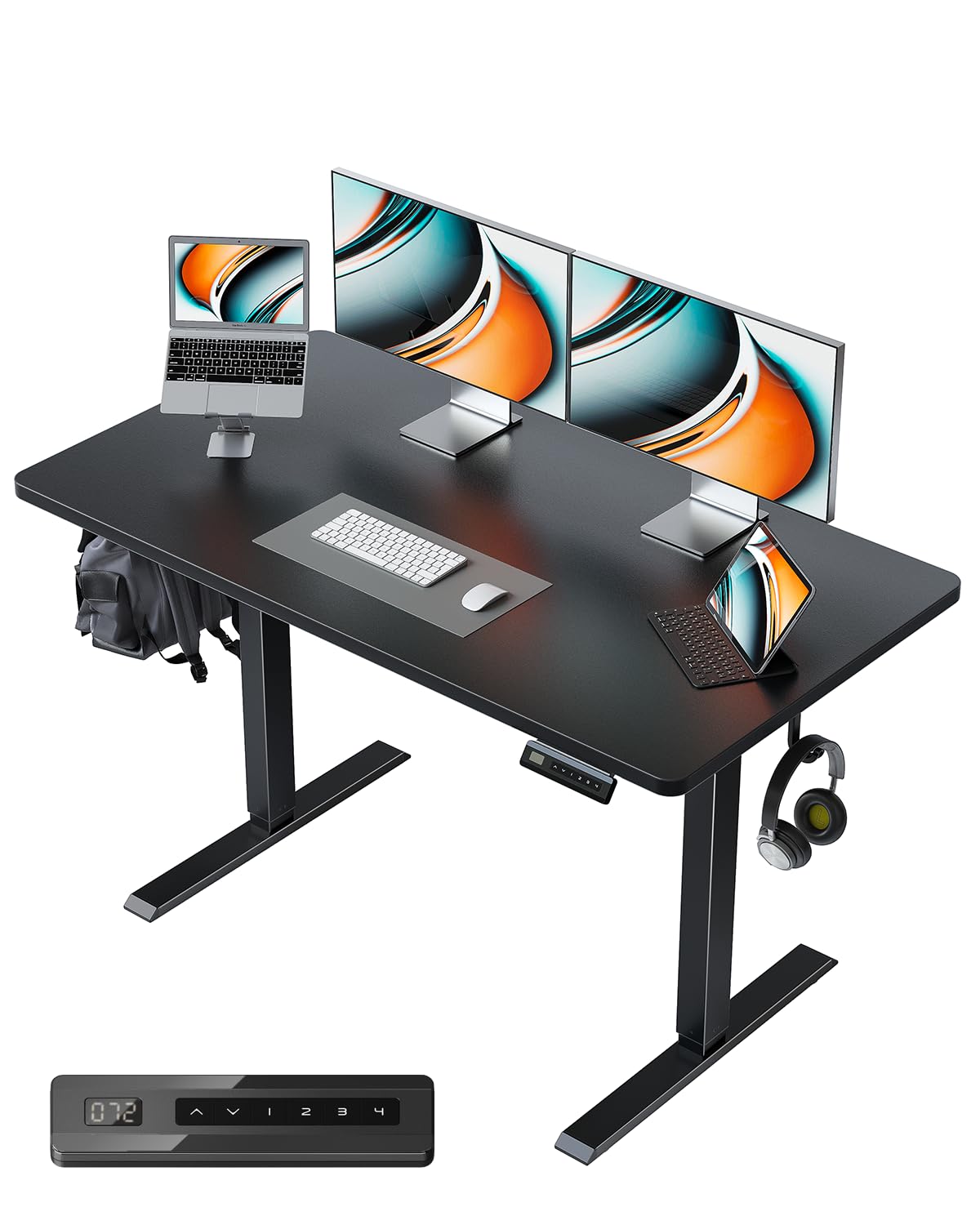 FEZIBO ONE-Piece Standing Desk 40 x 24 Inch, Height Adjustable Desk with 4 Memory Buttons, Electric Sit Stand Desk, Home Office Table, Black