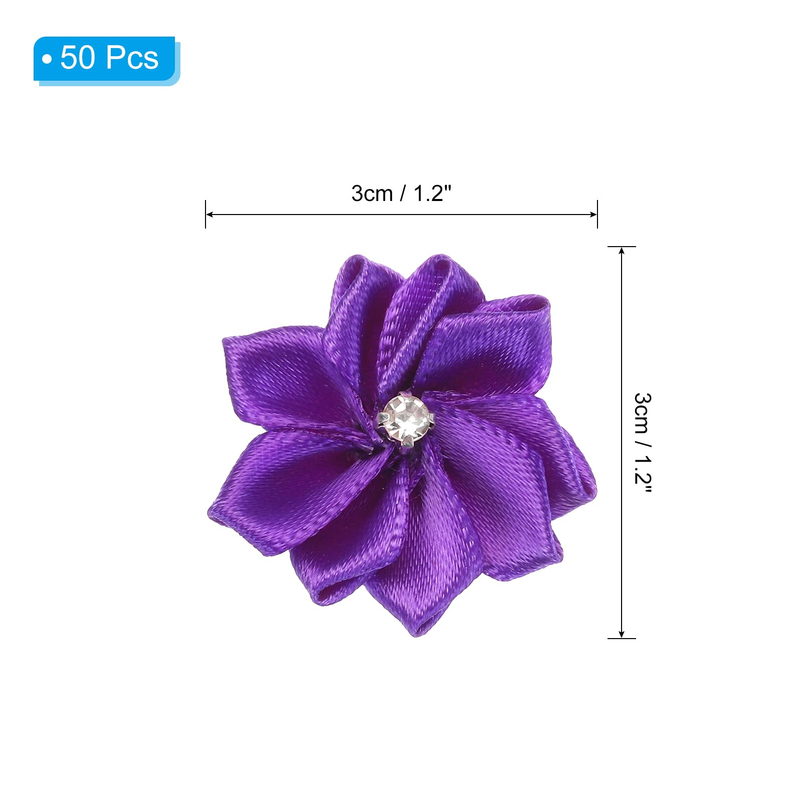 Patikil 1.2 Inch Mini Satin Ribbon Flowers - 50 Pcs Dark Purple for Crafts DIY Wedding Appliques, 3cm - Image 2