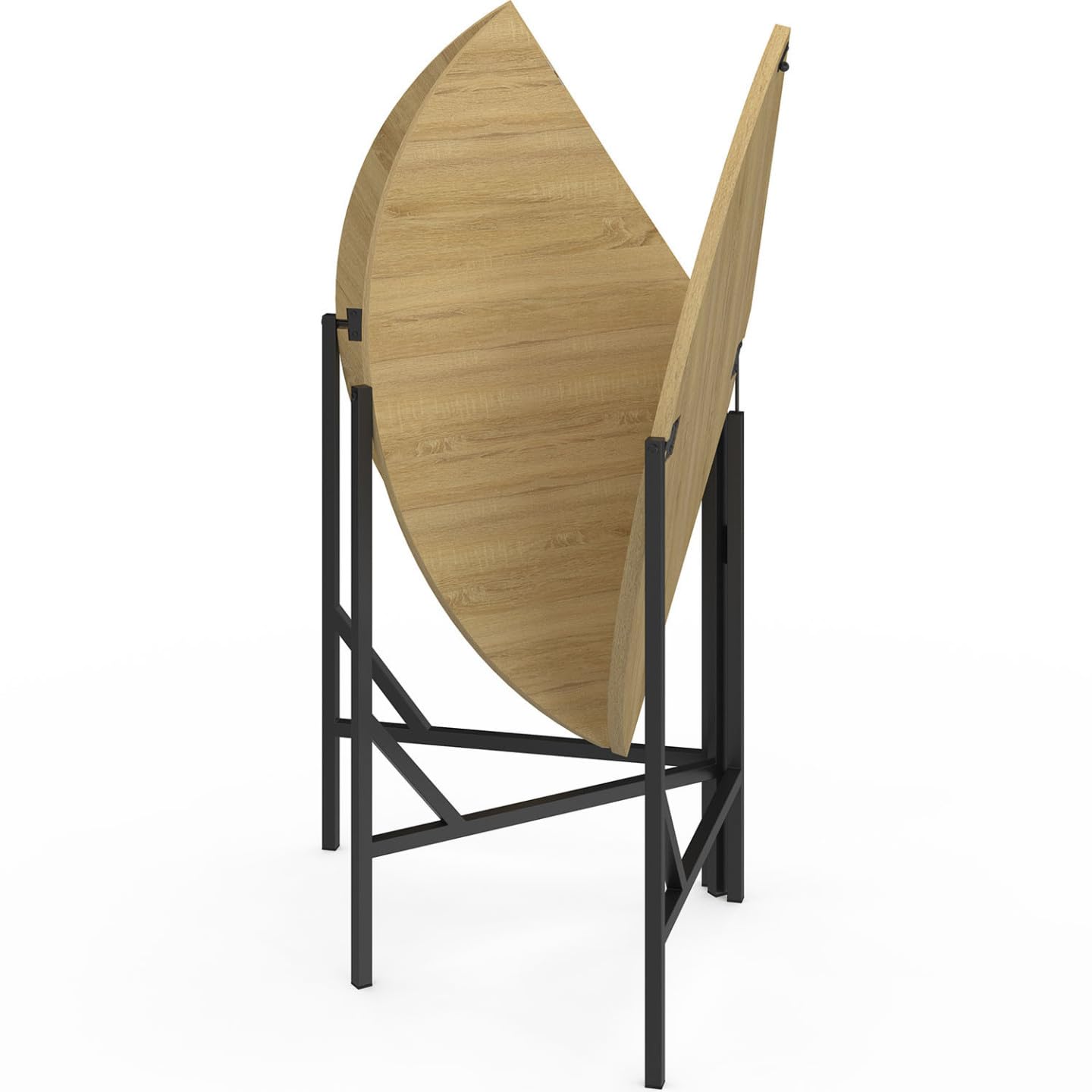IDMarket - Tavolo da pranzo rotondo pieghevole YAEL per 4 persone, legno e nero, design industriale, 110 cm