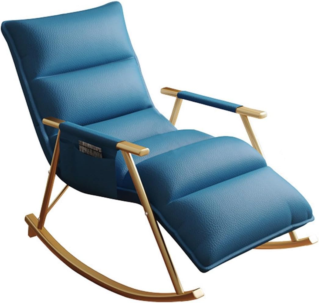for Nursery, Leather Recliner Chairs with Adjustable Backrest & Footrest Ergonomic Lounge Chair,Modern Chair for Living Room,Storage Pocke,Blue-Gold Frame