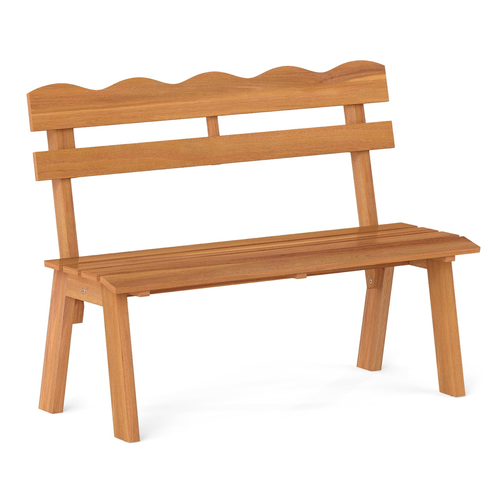 COSTWAY Banco Jardín de Madera Acacia, 2 Plazas, Banco Exterior sin Reposabrazos, Respaldo Ondulado, Patio Porche Terraza Parque, 47,5 x 105 x 80 cm, 360kg