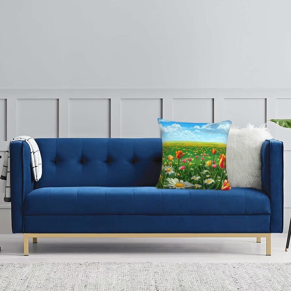 Fundas Cojines 60x60 cm, Terciopelo Funda Cojines Granja De Flores, 2 Piezas Fundas de Cojines Suave Cojines para Sofa, Funda de Almohada Paisajismo Cojines para Sala Sofá Cama Decoración Hogar -TR41