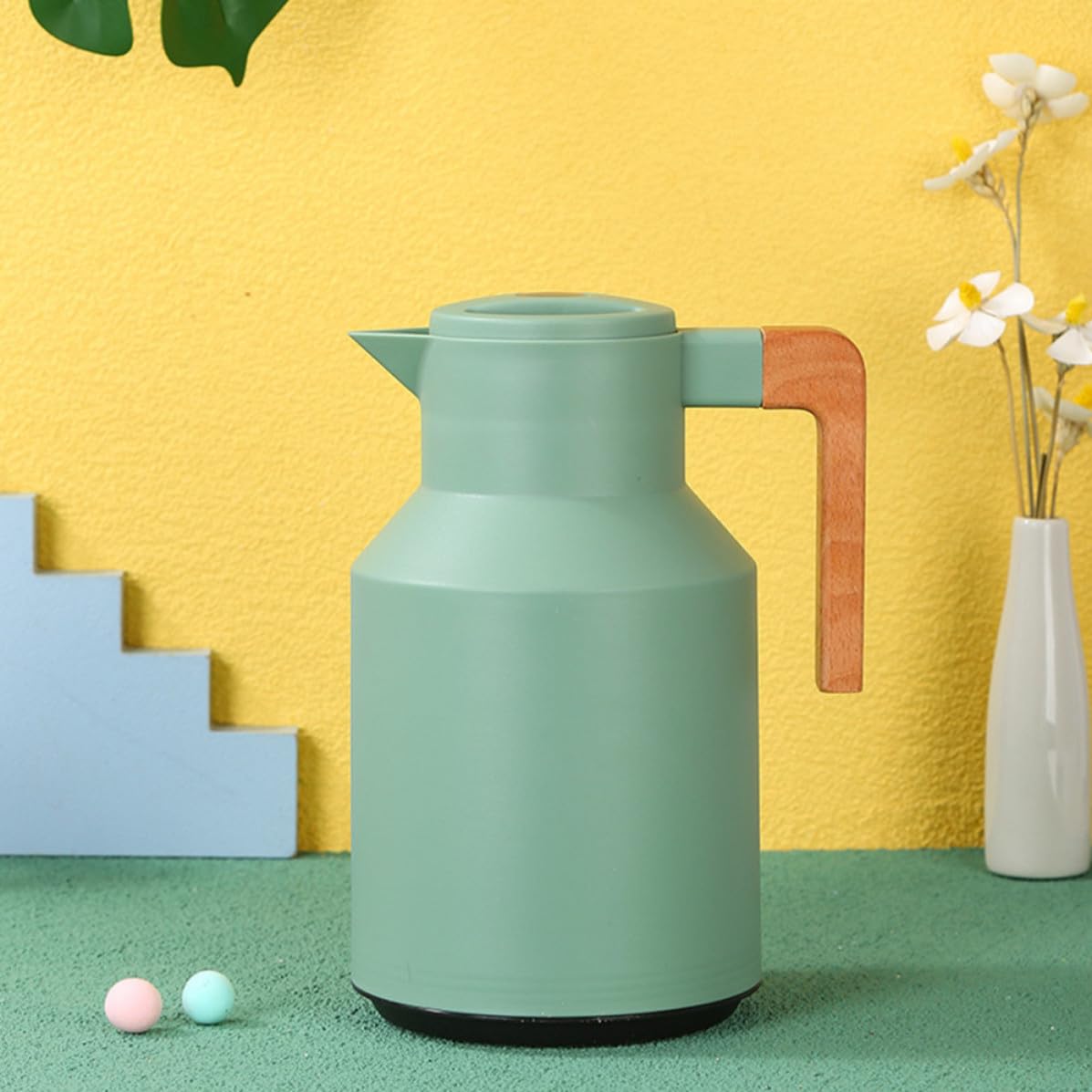 MAGICLULU Botella Térmica de Aislamiento Capacidad de 1l, Diseño Simple Mango de Madera para Uso Doméstico, Experiencia Cómoda y Fácil de Usar