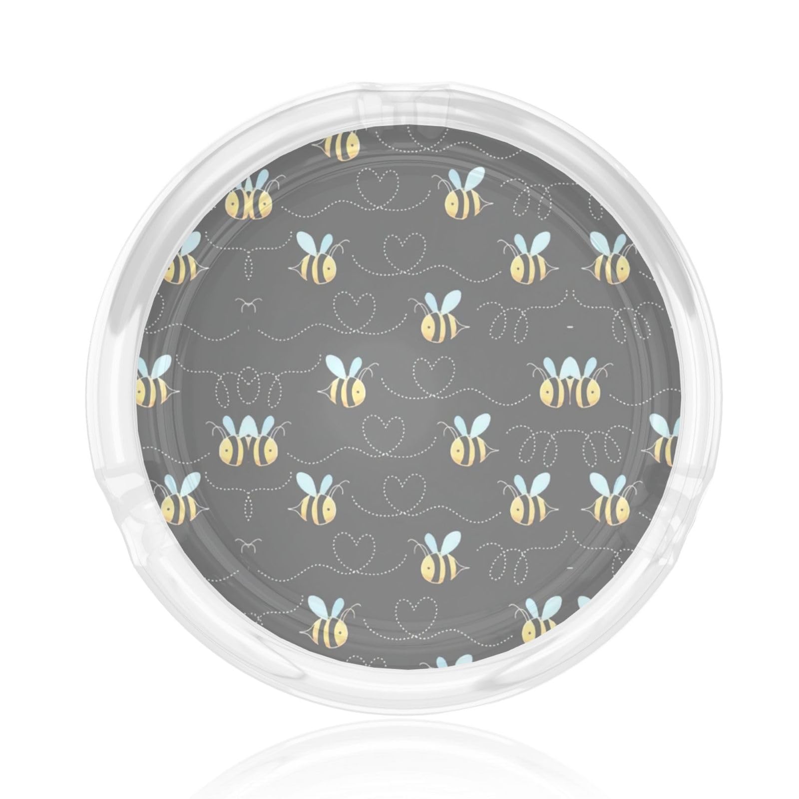Hgfvy White Bumble Bees 3.3 Inch Round Glass Smoking Ashtray For Indoor And Outdoor Home Office Tabletop Decoration