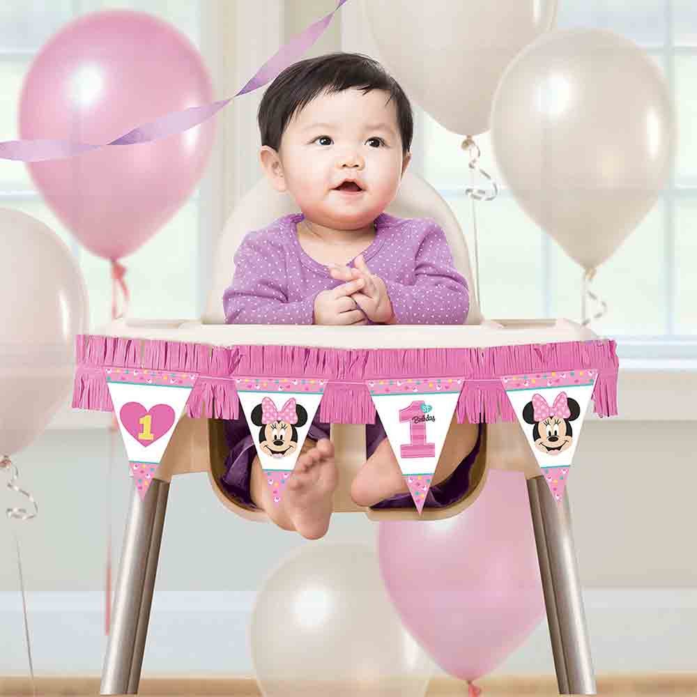 Amscan 241593 1st Birthday Minnie Mouse High Chair Decorating Kit Fun to be One!, 1ct