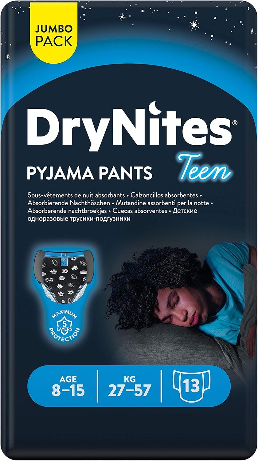 DryNites Pyjama Pants 8-13 years - Bed Wetting Diaper - Boys 30-48 kg - Jumbo Pack - 13 Pants