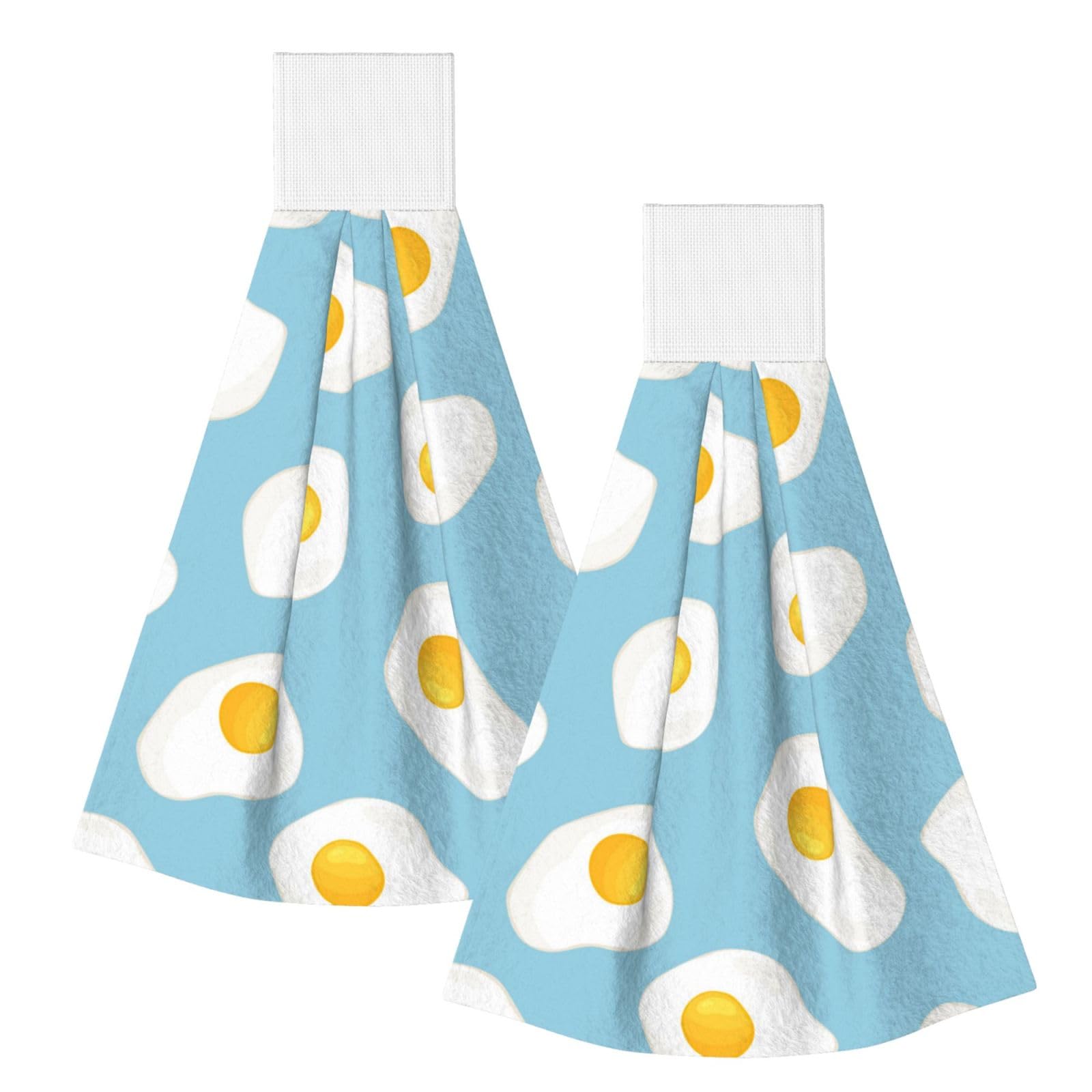 DOPKLNA Fried Eggs Seamless Pattern, 2 Pcs Hanging Coral Fiber Hand Towels for Bathroom, Absorbent Kitchen Towels
