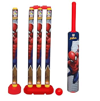 MANAKI ENTERPRISE Cricket Kit Set for Kids 4 Stumps with 1 Bat and 1 Ball for Playing Perfect Cricket Combo Set (Spiderman)