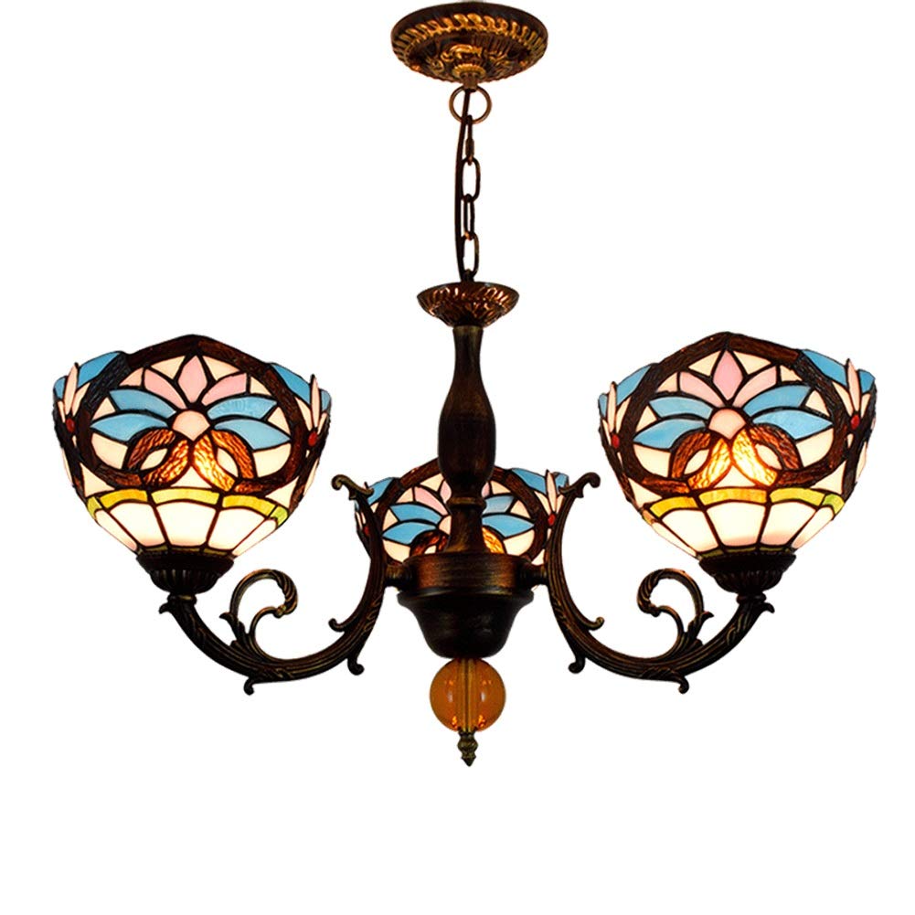 LYMSXAZOU Ceiling Pendant Light Fixture Style Chandelier Stained Glass Grape Pastoral Lamp Shades 3 Arms with Inverted