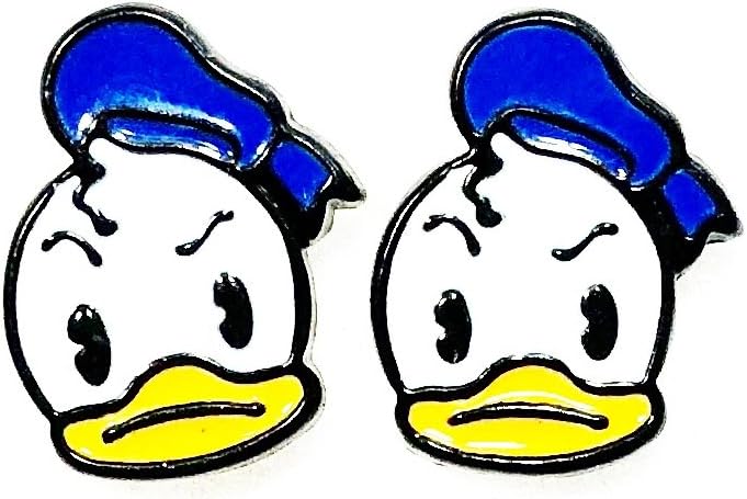 Disney Inspired Donald Duck Cartoon Character Metal Enamel Stud Earrings with Gift Box